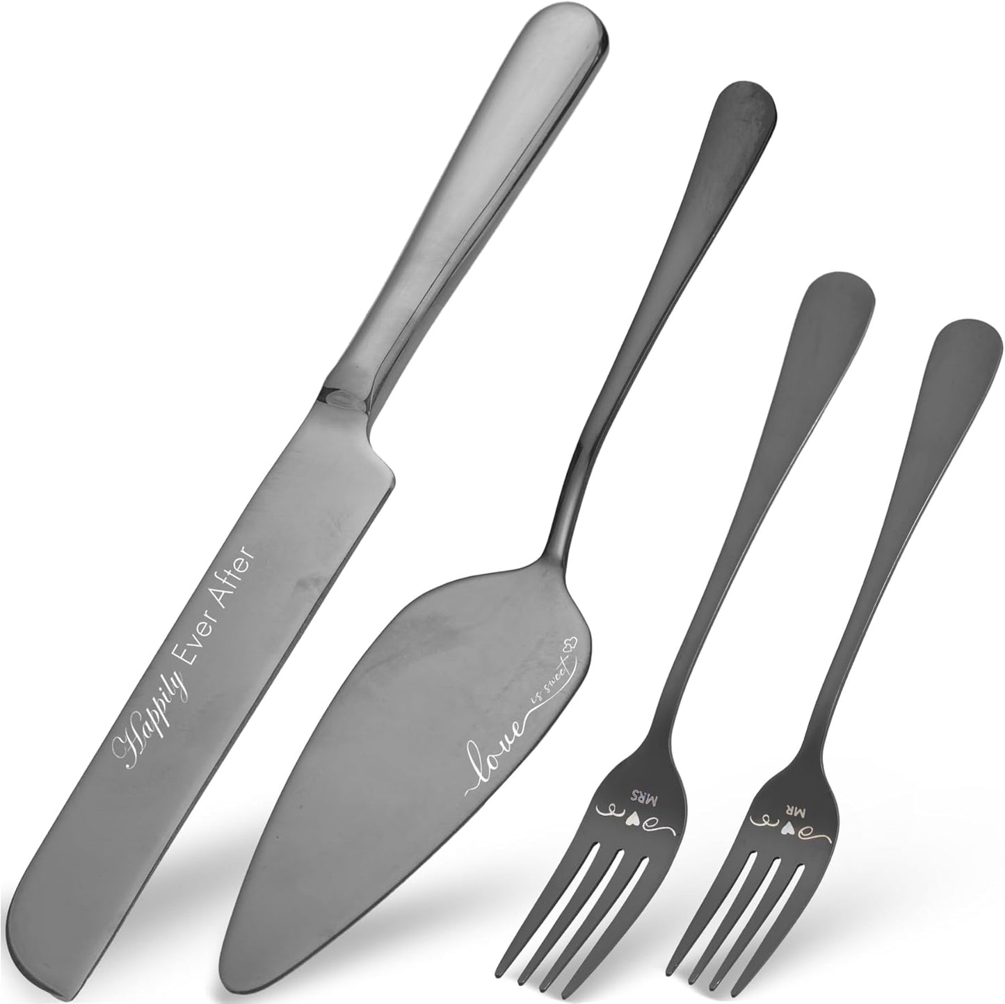 Wedding Cake Knife and Server Set with Forks, Engraved Cake Cutting Set for Wedding Anniversary Christmas Engagement（Gold