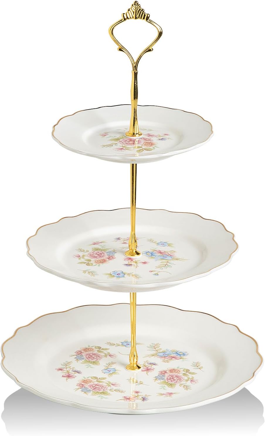 Sweejar 3 Tier Ceramic Cake Stand Wedding, Dessert Cupcake Stand for Tea Party Serving Platter (White)