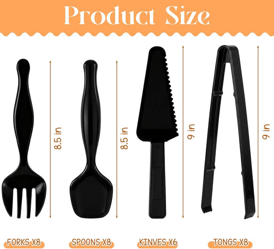 30 Pcs Disposable Plastic Serving Utensils Set Include 8.5'' Serving Spoons Forks 9'' Tongs and Knives for Birthday Party Buffet Dinner Food Salad Utensils Christmas (Clear)