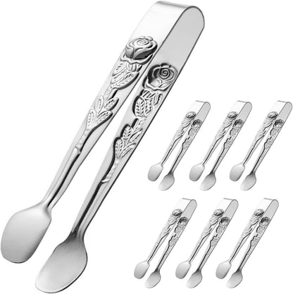 HINMAY 6PCS Mini Serving Tongs 5-Inch Small Sugar Tongs, Tiny Stainless Steel Kitchen Tong for Appetizers, Tea Party, Coffee Bar, Desserts (Silver)