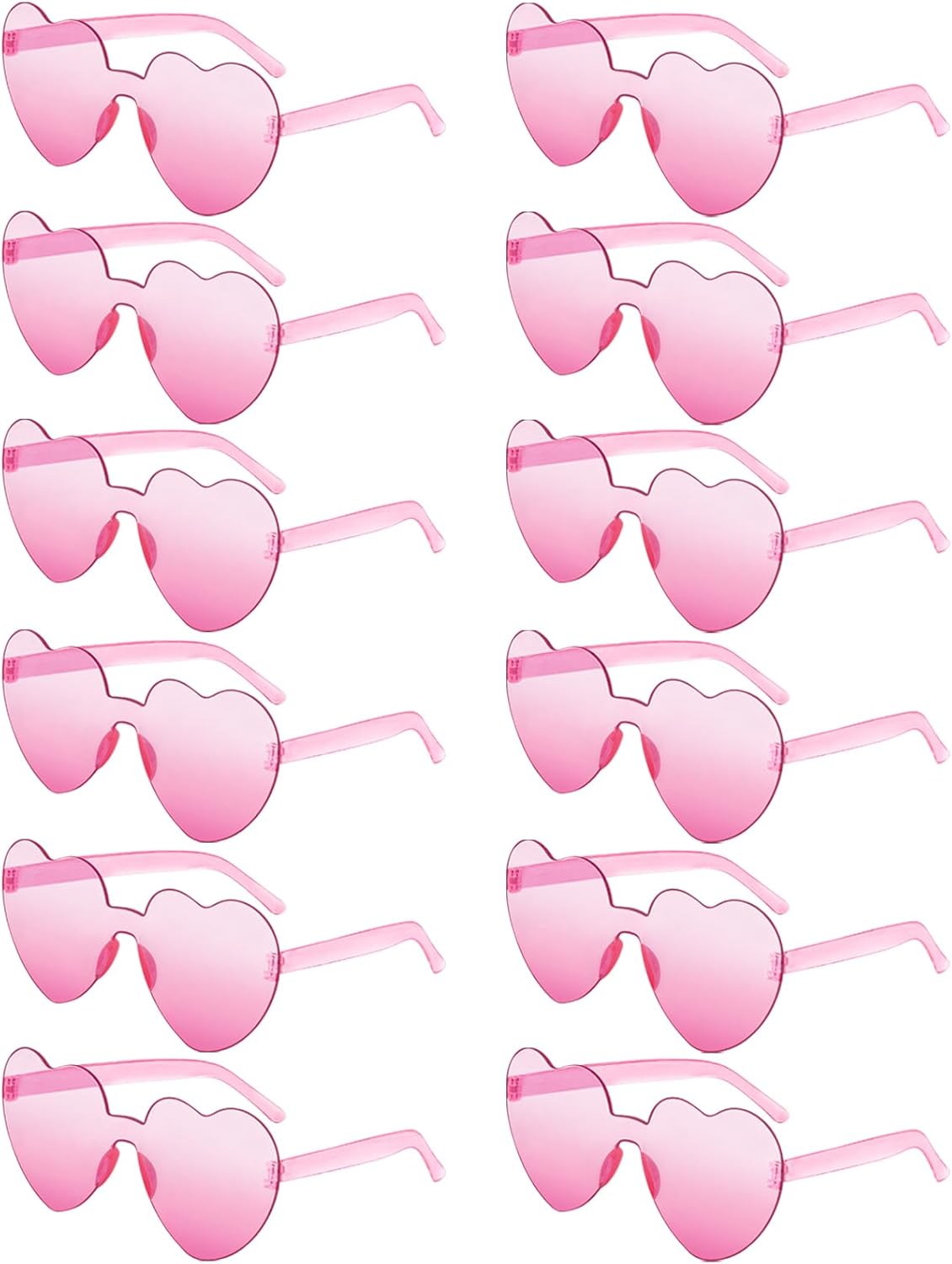 Pibupibu 12 Pack Heart Shaped Sunglasses for Women Colorful Rimless Sunglasses Transparent Bachelorette Party Favors