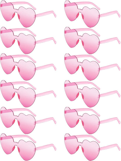 Pibupibu 12 Pack Heart Shaped Sunglasses for Women Colorful Rimless Sunglasses Transparent Bachelorette Party Favors