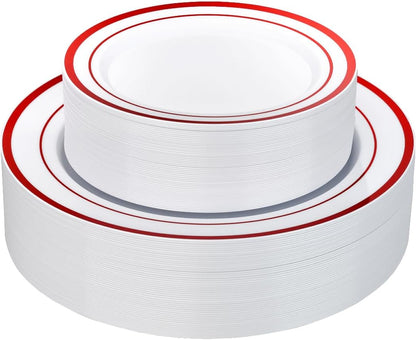 Goodluck 200PCS Gold Plastic Plates, Heavy Duty Disposable Gold Plates with 100 10.25 inch Dinner Plates and 100 7.5 inch Dessert Plates for Party, Holiday, Wedding, Thanksgiving