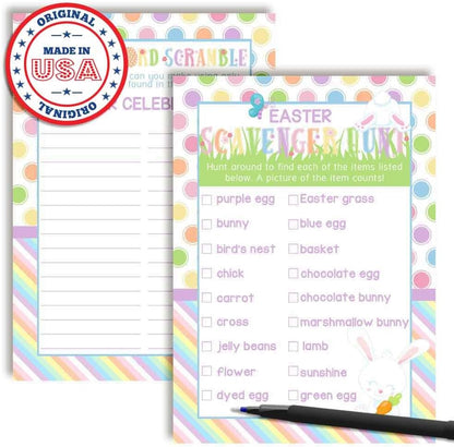 Easter Word Scramble and Scavenger Hunt 10 Pack 5"x7" Fill‑In Game Cards, Fun Happy Easter Holiday Activity Cards for Kids with Word Puzzle and Search Games by Amanda Creation
