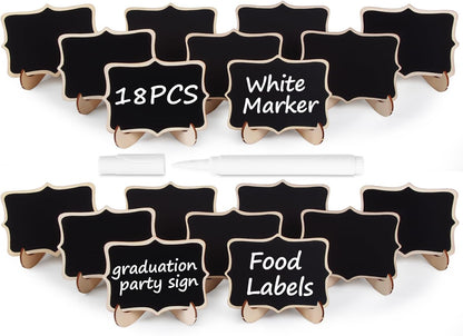 Herda 18PCS Mini Chalkboard Signs with Easel Stand,Food Labels for Party Buffet for Graduation Decor/Wedding Signs,Catering Supplies Buffet Display/Party Supplies/Place Cards,Reserved Table Numbers