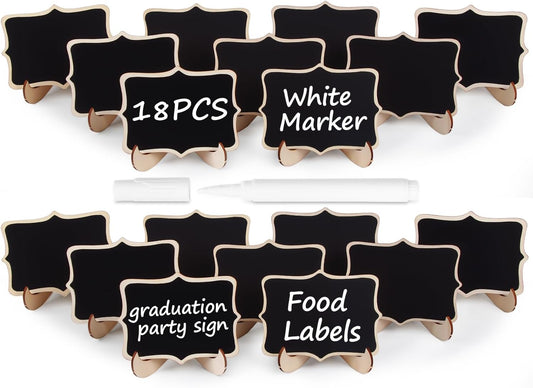Herda 18PCS Mini Chalkboard Signs with Easel Stand,Food Labels for Party Buffet for Graduation Decor/Wedding Signs,Catering Supplies Buffet Display/Party Supplies/Place Cards,Reserved Table Numbers