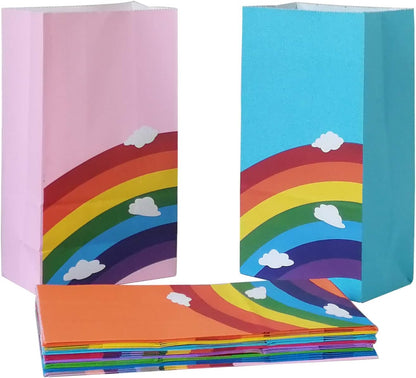Future Life 24 pcs Rainbow Party Favor Paper Bags, 5.2 * 3.2 * 9.6 Inch, Food Safe Kraft Paper and Ink, Natural (Biodegradable), Vivid Colored,Give Away Bags.