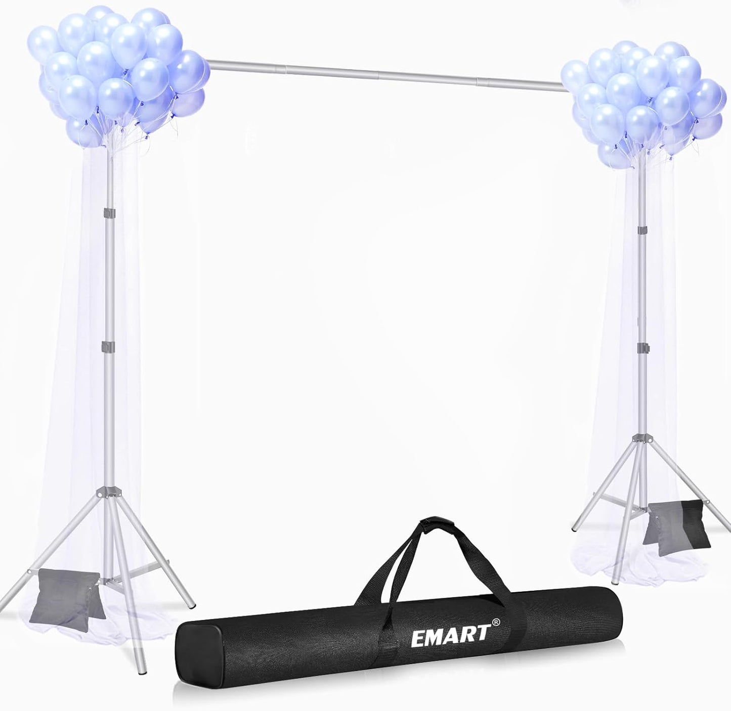 EMART Backdrop Stand 10x7ft(WxH) Photo Studio Adjustable Background Stand Support kit with 2 Crossbars, 8 Clamps, 2 Sandbags and Carry Bag for Parties, Events Decoration, Wedding, Photography -White