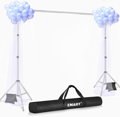 EMART Backdrop Stand 10x7ft(WxH) Photo Studio Adjustable Background Stand Support kit with 2 Crossbars, 8 Clamps, 2 Sandbags and Carry Bag for Parties, Events Decoration, Wedding, Photography -White