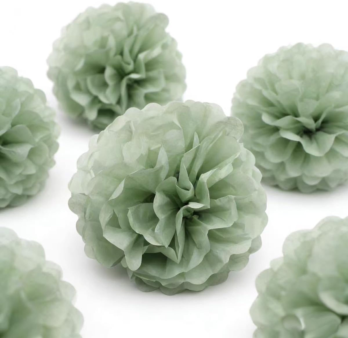 9-Pack Sage Green Tissue Paper Flower Pom Poms Decorations - 12" 10" Sage Hanging Paper Party Decor for Bridal Shower, Baby Shower, Birthday, Wedding, Nursery Room, Backdrop Supplies