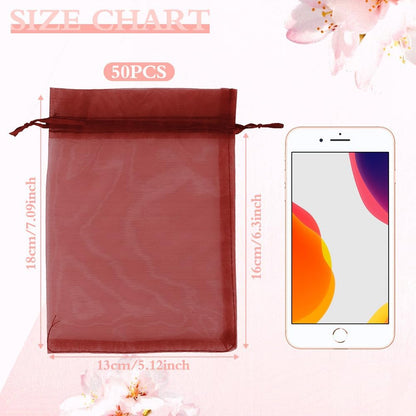 Organza Bags, Organza Bags 5 x 7 Inch, 50 Pcs White Sheer Party Favor Mesh Bag with Drawstring, Small Jewelry Gift Candy Bag for Wedding Christmas Birthday Halloween Graduation Party Favors Supplies