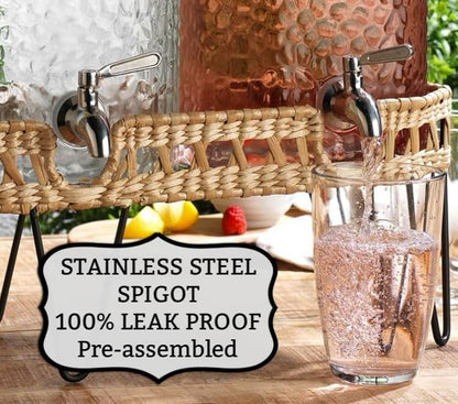 1.5 Gallon Glass Drink Dispenser for Parties 3 PACK Beverage Dispensers with Stand, Glass Water Jug Dispenser, with 18/8 Stainless Steel Spigot, Great for Party, Wedding, Picnic, BBQ Wicker Design