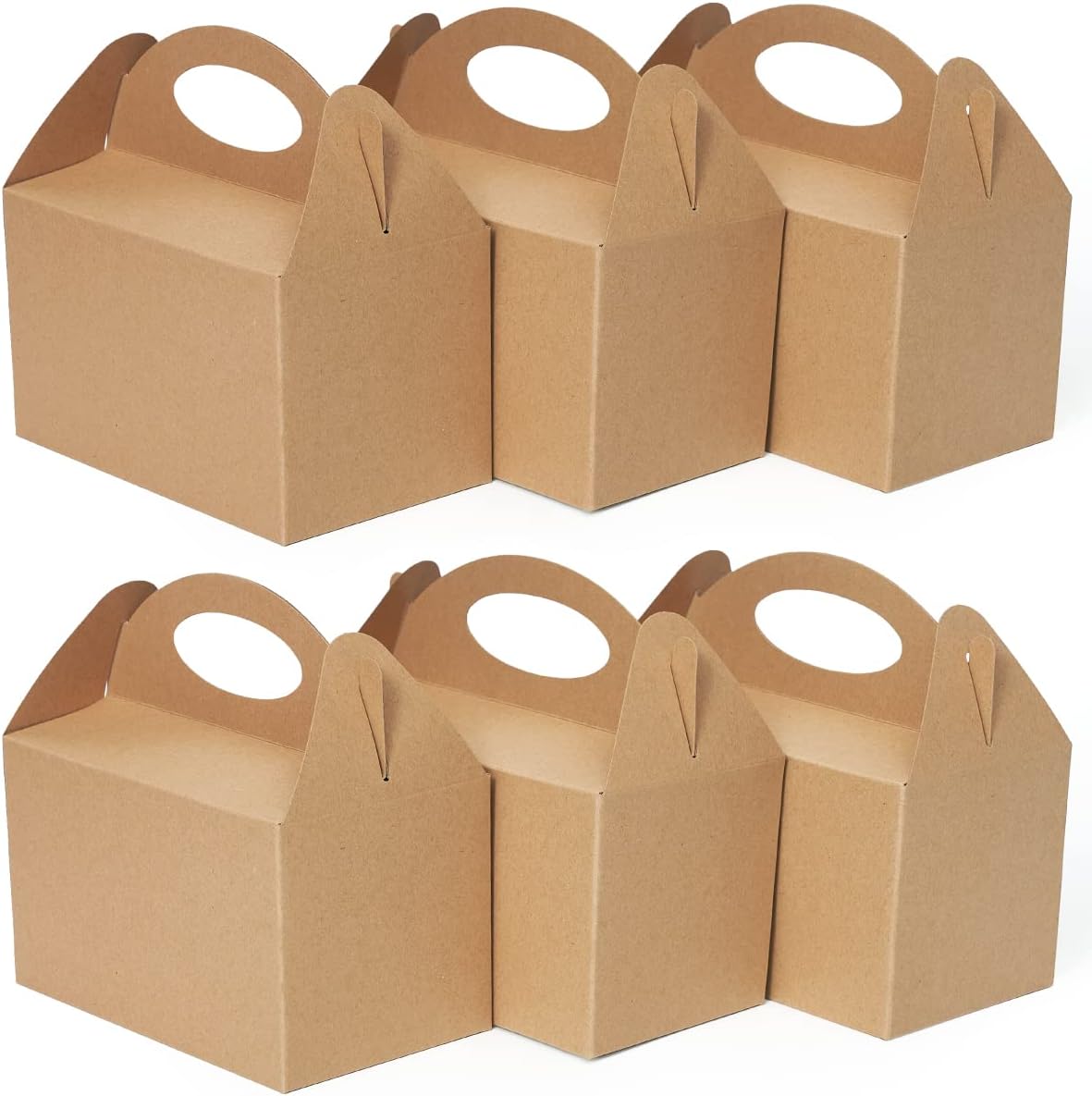Happyhiram 50 Pcs Party Treat Boxes - White, 6 Inch Candy Boxes with Handle - Paper Cookie Gift & Snack Goodie Bags for Kids Birthday, Baby Shower, Wedding