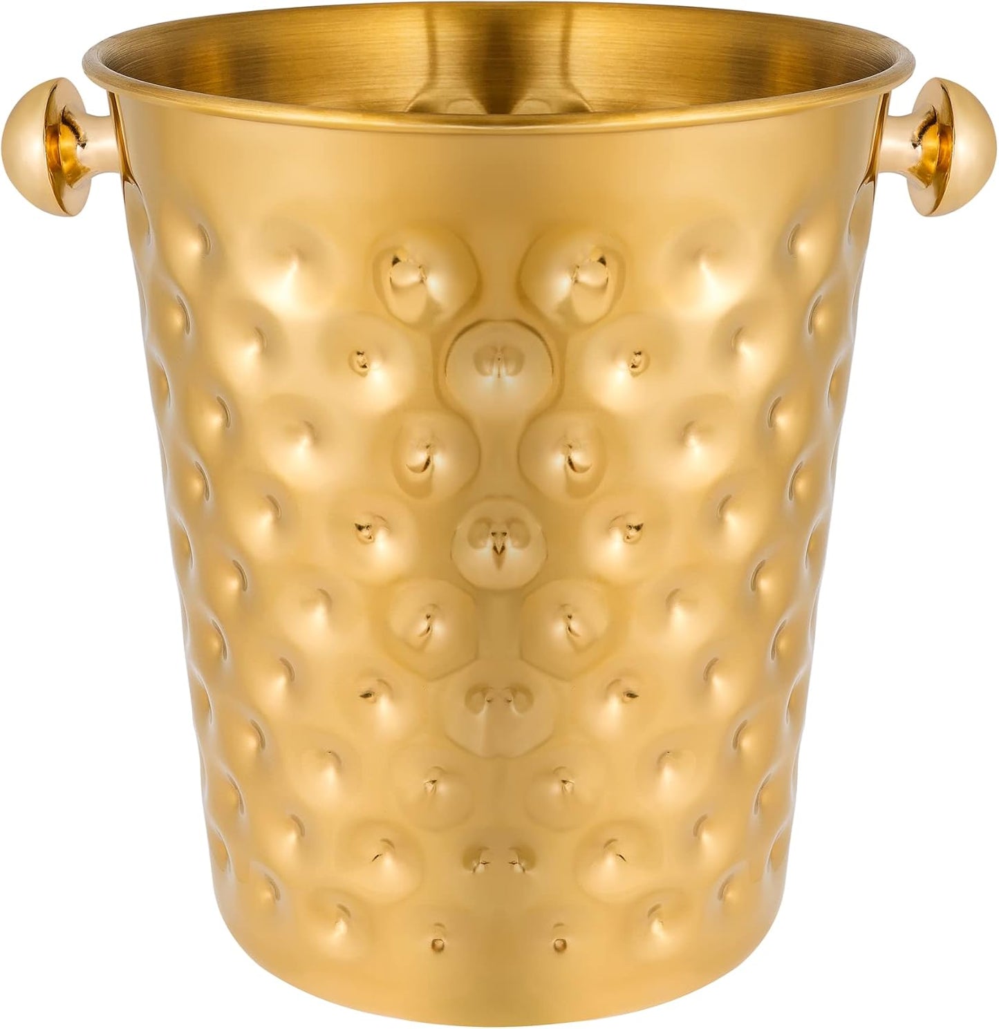 BARsics 5-Quart Metal Golden Champagne Bucket, Hammered Mirror Finish Stainless Steel Ice Bucket for Party, Wedding, Banquet (Gold)