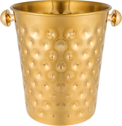 BARsics 5-Quart Metal Golden Champagne Bucket, Hammered Mirror Finish Stainless Steel Ice Bucket for Party, Wedding, Banquet (Gold)