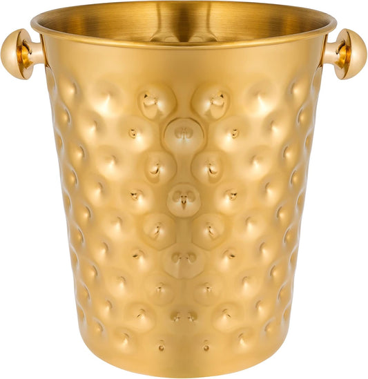 BARsics 5-Quart Metal Golden Champagne Bucket, Hammered Mirror Finish Stainless Steel Ice Bucket for Party, Wedding, Banquet (Gold)