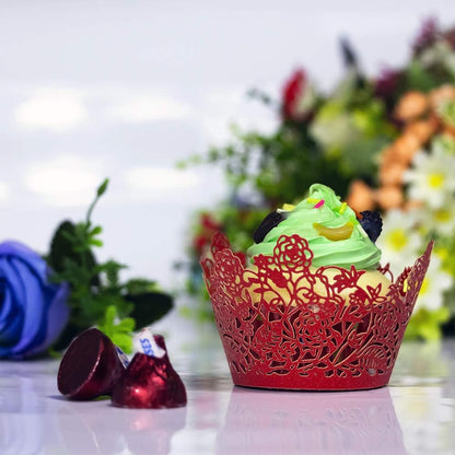 YOZATIA 60pcs Black Rose Lace Cupcake Wrappers Holders, Laser Cut Cupcake Liners Decorative Liners for Wedding Party Birthday Cake Decoration Supplies