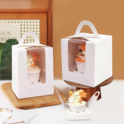 Bakepacker Auto-pop up Individual Cupcake Boxes with Window 60 Count Brown Single Cupcakes Box 3.7 x 3.7 x 4.3inch Cupcake Carrier