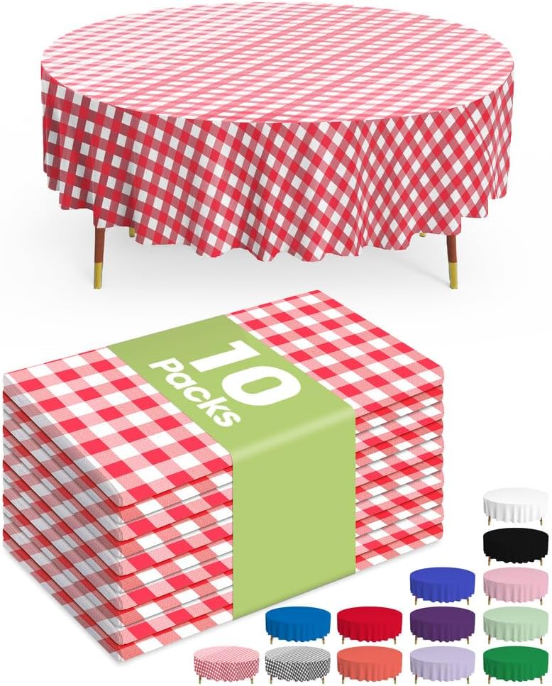 Pureegg Plastic Table Cloth 10 Pack, 54 x 108 Inch Disposable Table Cloths for Party, Picnic and Wedding, Rectangle, White - Colors A