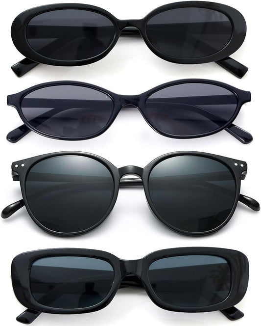 4Pack Colorful Party Sunglasses Bulk Retro Small Rectangle Shades Set Women Vintage Square Sun Glasses