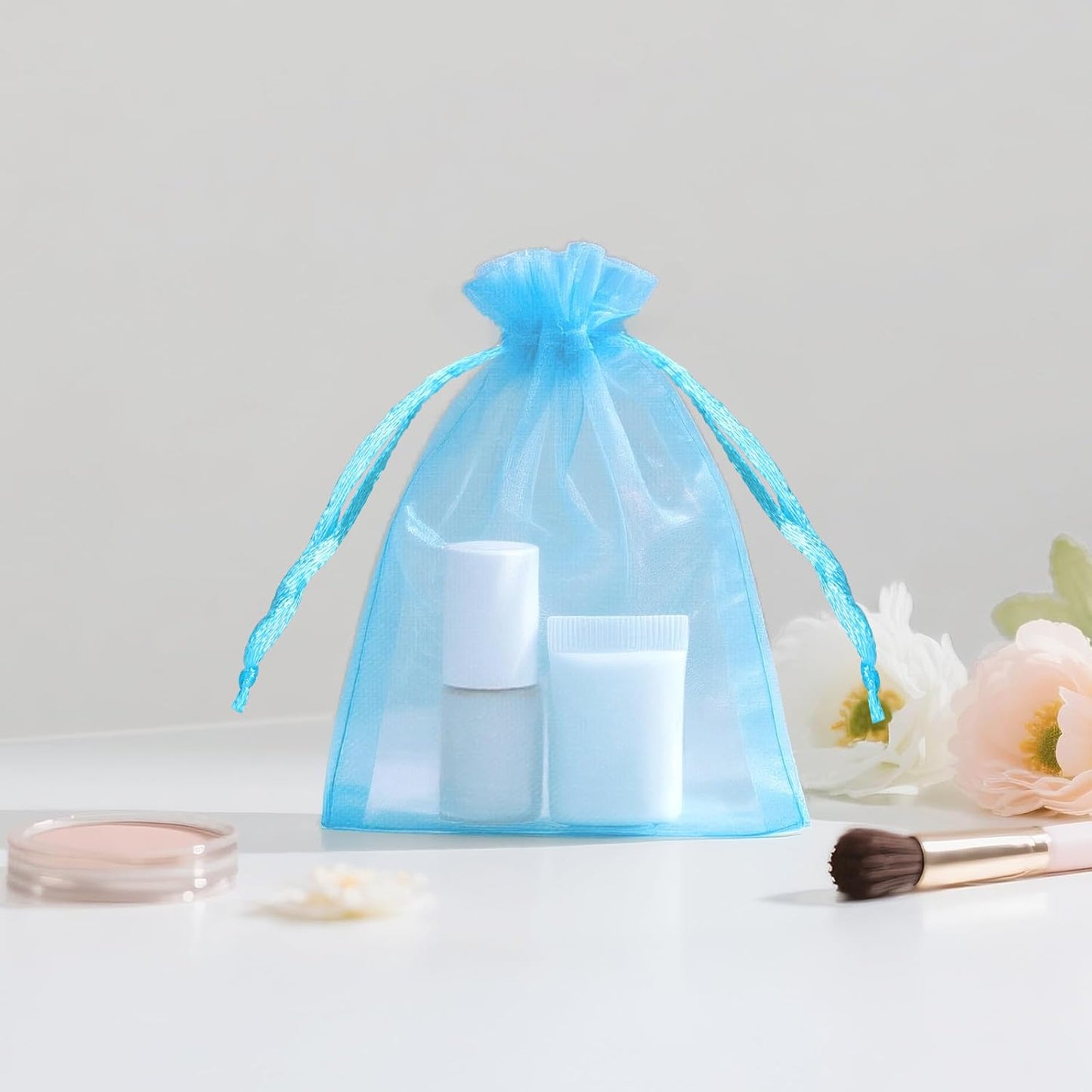 joycraft 50Pcs Organza Bags, 2x3 inch Gift Favor Bags, White Wedding Favor Bags, Jewelry Pouches with Drawstring, Mesh Bags Drawstring for Jewelry, Festival, Makeup, Candy, Desserts