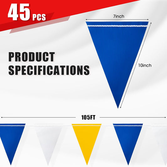 Safety Warning Pennant Banner Flags – Multipurpose 105FT High Visibility Colored Triangle Flags for Party, Roadwork, and Hazard Areas(MULTICOLOR,45pcs,105FT)