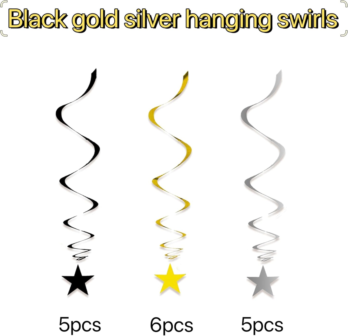Gold Twinkle Stars Hanging Swirls Decorations Ceiling Swirl Foil Decoration Hanging Gold Party Supplies for Birthday Baby Shower Wedding, 32 pcs