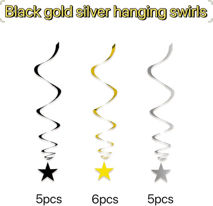 Gold Twinkle Stars Hanging Swirls Decorations Ceiling Swirl Foil Decoration Hanging Gold Party Supplies for Birthday Baby Shower Wedding, 32 pcs