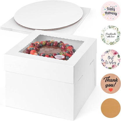 VGOODALL 2 Pack Cake Boxes, 10x10x8 Inches Cake Containers with Window, White Bakery Boxes with Lids for Donuts, Pies, Cookies,Birthday Party Wedding