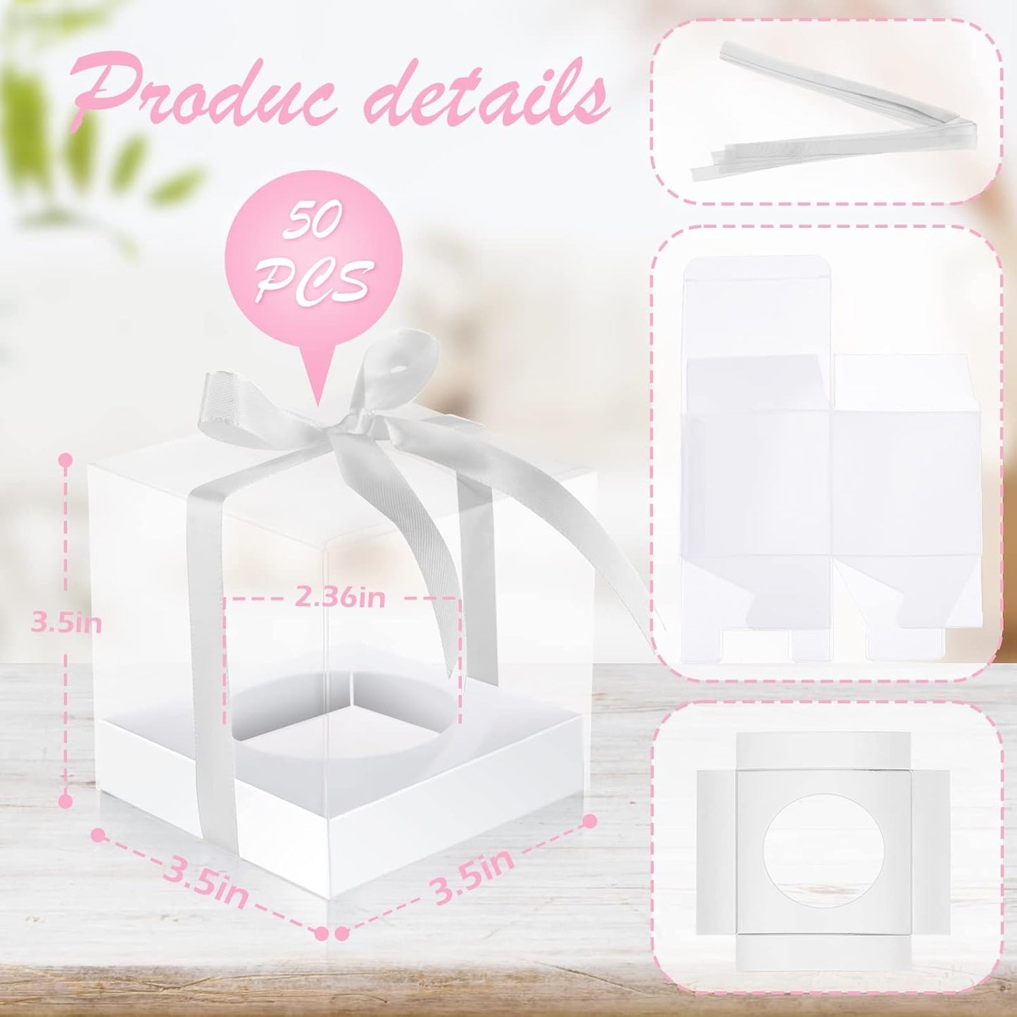 Thenshop 50 Pcs Clear Cupcake Boxes Individual 3.5 Inch Plastic Single Cupcake Containers Boxes with Inserts and Ribbon Individual Cake Storage Holders for Cake Kitchen(Dark Blue)