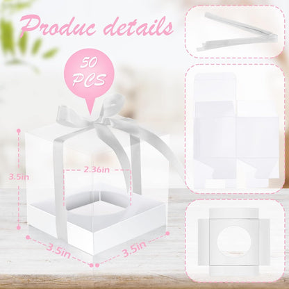 Thenshop 50 Pcs Clear Cupcake Boxes Individual 3.5 Inch Plastic Single Cupcake Containers Boxes with Inserts and Ribbon Individual Cake Storage Holders for Cake Kitchen(Dark Blue)