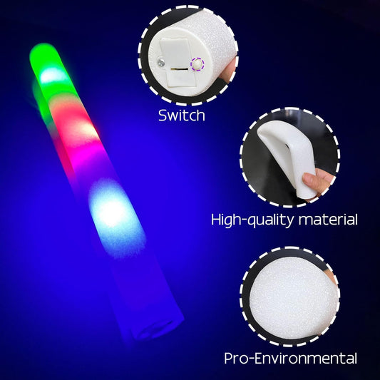 105 Pack LED Foam glow sticks, glow sticks for wedding with 3 Modes Colorful Flashing, Glow Stick Bulk Party Pack for Wedding, Raves, Concert,Camping, Sporting Events, Pool Party