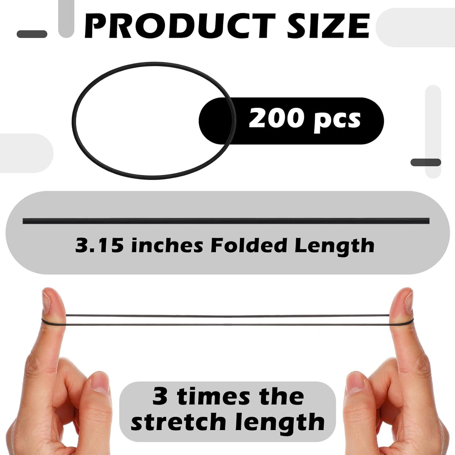 LemonRoad 200 Pcs Black Rubber Bands for Balloon Arch Elastic Tying Bands for Balloon Garland Background Curtain Decoration Fixing and Connecting 3.15 Inch Folded Length