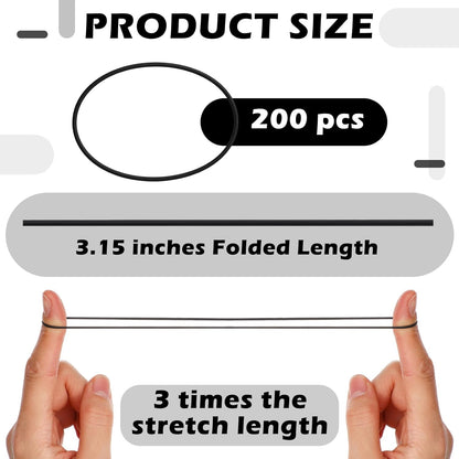 LemonRoad 200 Pcs Black Rubber Bands for Balloon Arch Elastic Tying Bands for Balloon Garland Background Curtain Decoration Fixing and Connecting 3.15 Inch Folded Length