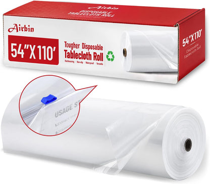 Plastic Table Cloth, 310 Ft X 54 in Disposable Tablecloth White Plastic Tablecloth with Any Cut Sliding Cutters Premium Table Cover Roll for Picnics, Parties, Birthdays, Weddings