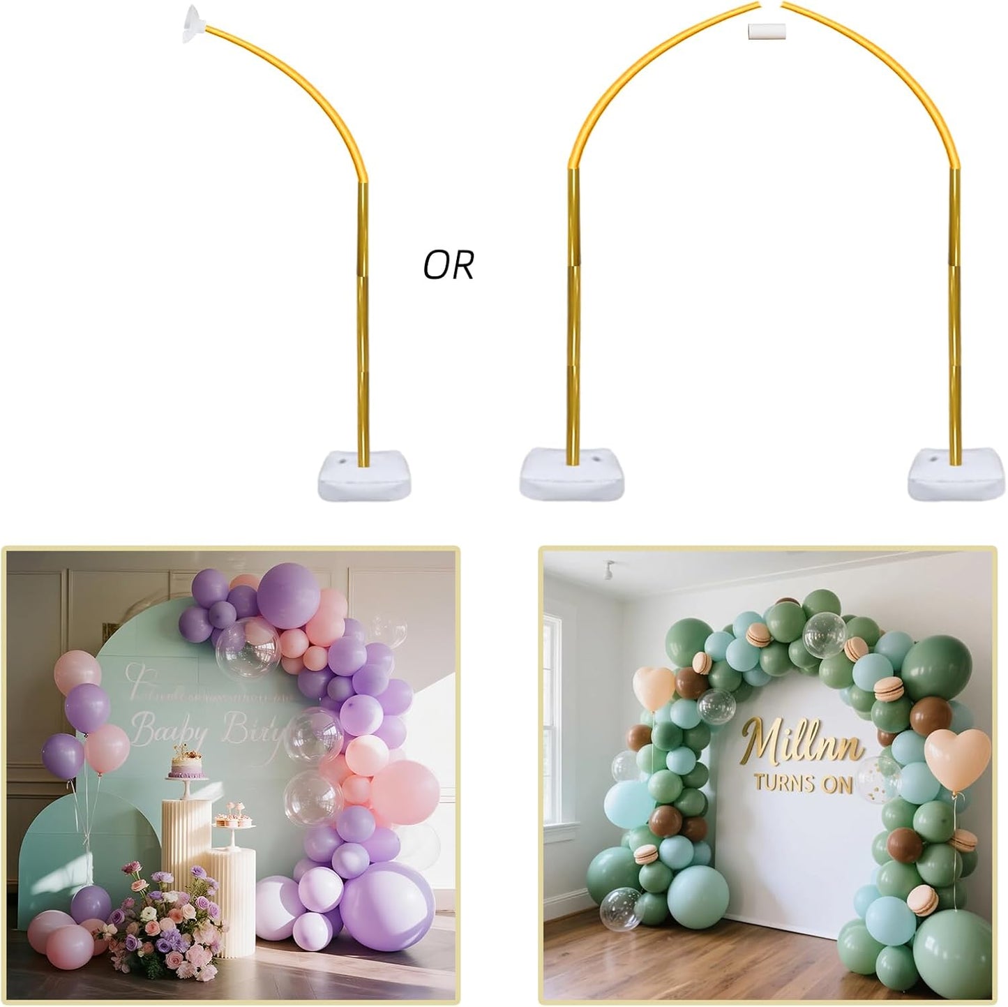 Balloon Arch Stand Kit 9ft &5.6ft,Heavy Duty Base With Water Filling Bag,White Bendable Half Arch Balloon Arch for Birthdays Holiday Decorations And Other Indoor And Outdoor Parties No Balloons
