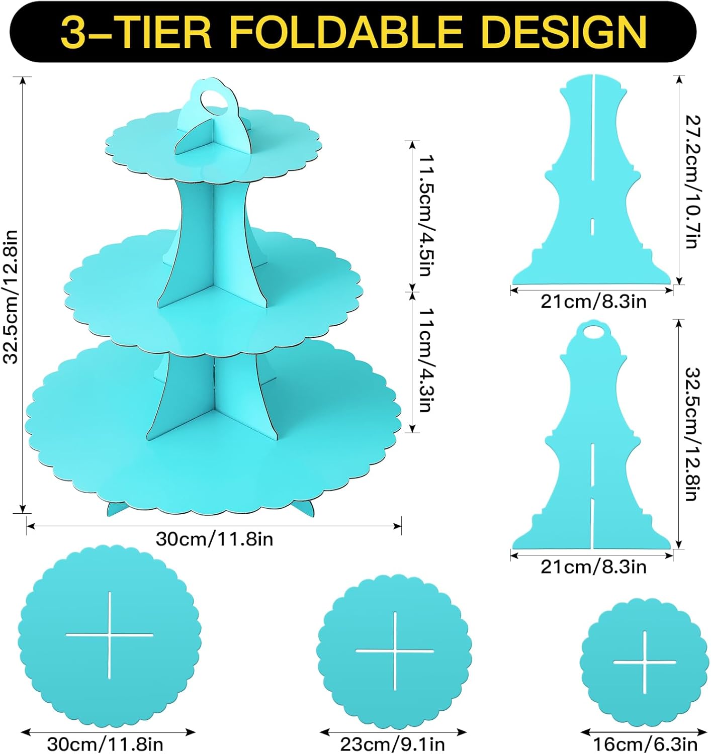 Soleebee 3-Tier Cupcake Stand, Cardboard Cupcake Tower, Dessert Cup Cake Stand Tower for Birthday Wedding Party Decoration, Cupcake Tier Stand 1 Set (Black)