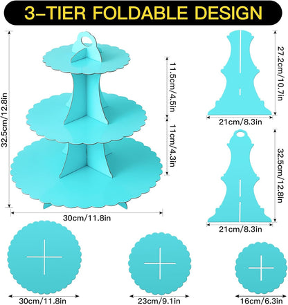 Soleebee 3-Tier Cupcake Stand, Cardboard Cupcake Tower, Dessert Cup Cake Stand Tower for Birthday Wedding Party Decoration, Cupcake Tier Stand 1 Set (Black)