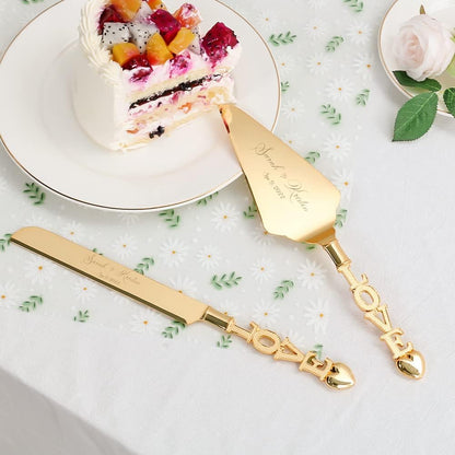 Wedding Cake Knife and Server Set, Personalized Gold Cake Cutting Set for Wedding, Engraved Classic Cake Knives Cutter Set, Pie Server, Birthday Bridal Quinceañera Gift (CUS-Flower)