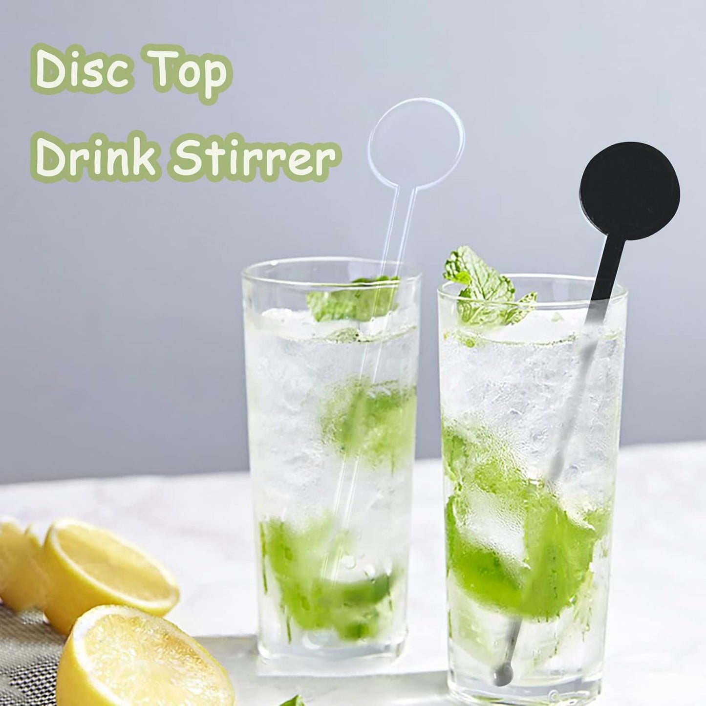 100Pcs Cocktail Swizzle Sticks, 7 Inches Disposible Plastic Disc Top Drink Stirrers Black Drinks Mixing Rod for Coffee Milk Cocktail Whiskey Beverage Bar (Black)