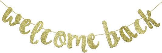 Welcome Back Gold Glitter Hanging Sign Banner - First Day of School, Classroom Decor, Back to School Party Decorations, Welcome Back Decorations