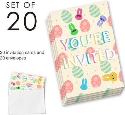 Easter Party Invitations, Easter Egg Hunt Party Invites, Party with my Peeps (20 Cards with Envelopes) Double Sided Design