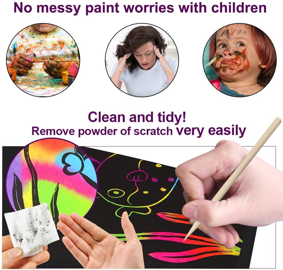 pigipigi Scratch Paper Art for Kids - 60 Pcs Magic Rainbow Scratch Paper Off Set Scratch Crafts Arts Supplies Kits Pads Sheets Boards for Party Games Halloween Christmas Birthday Gift