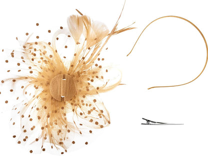 DRESHOW Fascinators Hat Flower Mesh Ribbons Feathers on a Headband and a Clip Tea Party Headwear for Girls and Women - Colors B