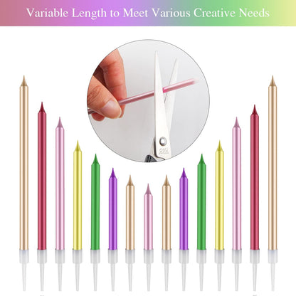 BEAN LIEVE 24-Count Birthday Candles - Long Thin Cake Candles Slow Burning Candles for Birthday, Wedding, Lucky Party Decoration (Champagne Gold)