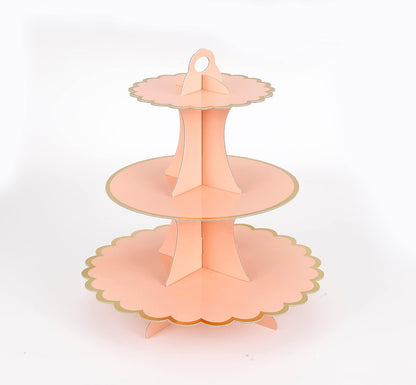 YLDW Cupcake Stand, 3-Tier Cupcake Stand Display, Cardboard Cup Cake Tower Stand, Disposable Dessert Stand for Birthday Tea Party Baby Shower Treat Decorations, Pink