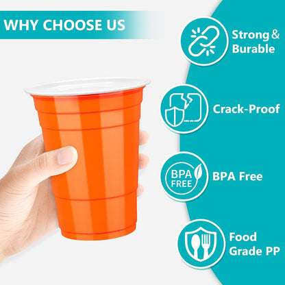 LANLISA 50 Gold Plastic Cups, 16 oz Disposable Cups, Drinking Cups For Birthday Party Supplies, Graduation, Thanksgiving Decorations, Harvest, Fall, New Years