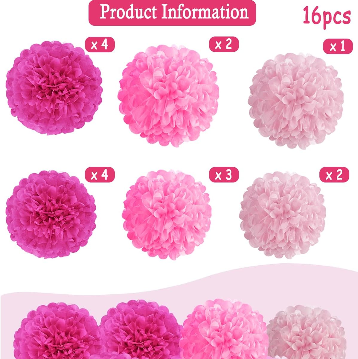16PCS Pastel Paper Tissue Pom Poms Decoration Macaron Rainbow Candy Ice Cream Easter Paper Flower Balls Wall Hanging Decor for Birthday Wedding Spring Pastel Decoration