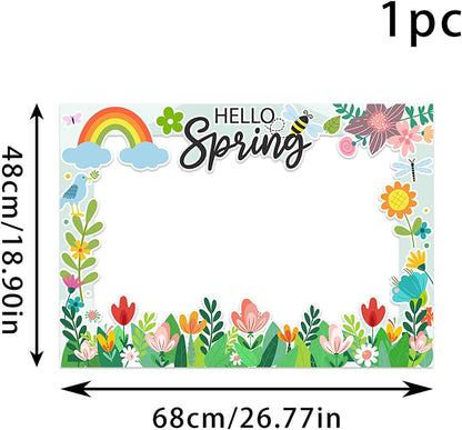 Hello Spring Party Photo Booth Props with Paper Frame - 26PCS Hello Spring Flower Theme Selfie Props Party Decoration Supplies