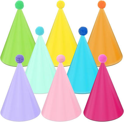 24 Pack Birthday Party Hats,8 Colors Cone Party Hat for Kids Adults Pets